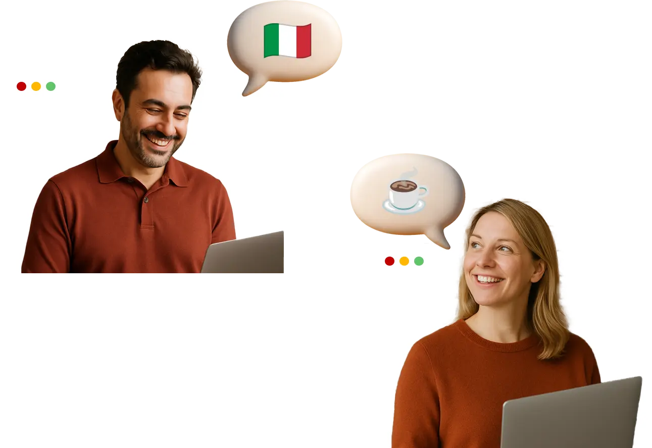 Online Italian lesson — two people having a conversation